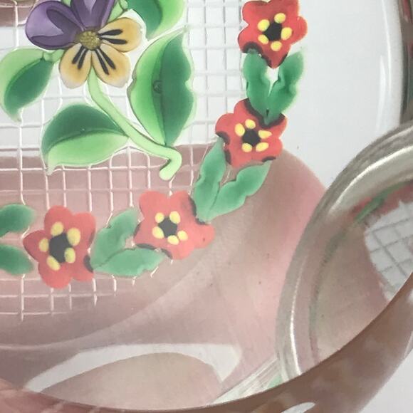 Perthshire 1998D Garlanded Pansy Lampwork Flower Leaves Clear Facet Paperweight - Picture 15 of 15